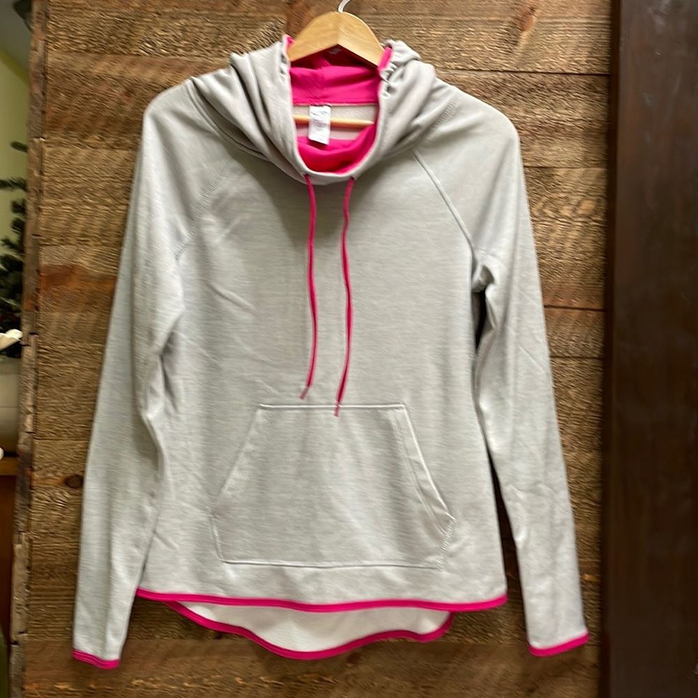 Champion Women’s Duo Dry Pullover Cowl Neck Hoodie Gray & Hot Pink Small